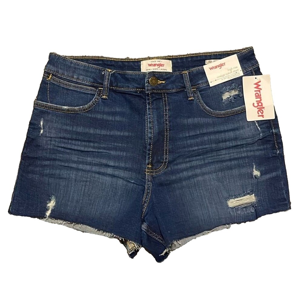 Wrangler High-Rise Vintage Cut-Off Denim Shorts Size 10/30 Stretch Distressed